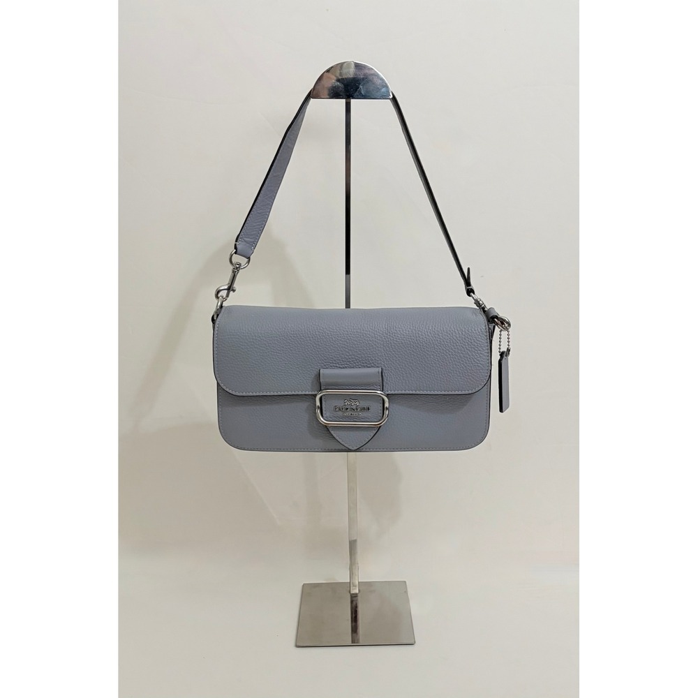 COACH Morgan CL461 Grey Mist Pebble Leather Shoulder Bag Silver Hardware